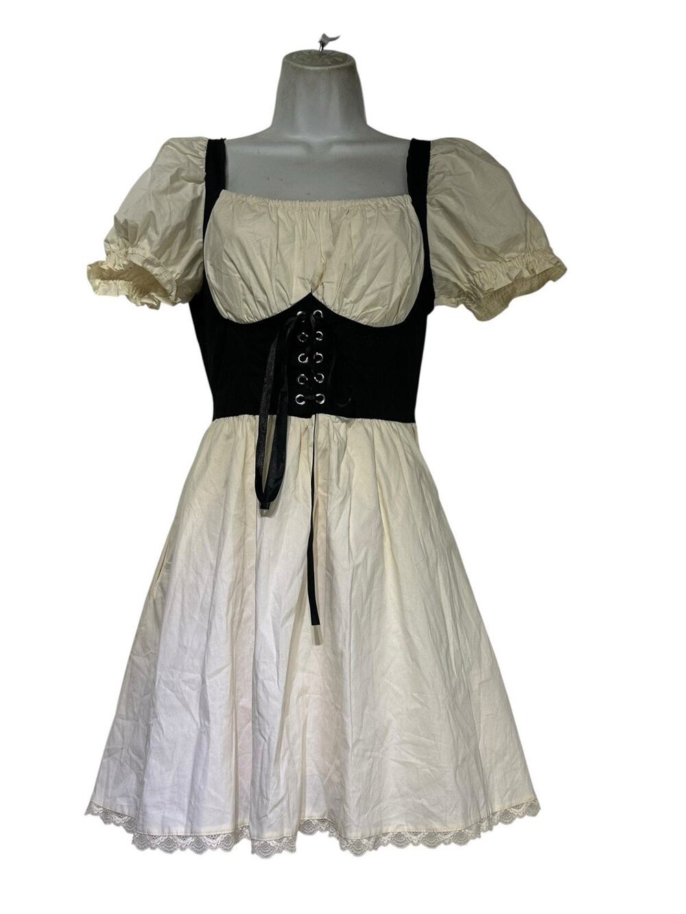 thorn and fable Ivory Lace Ruffle Corset Dress Size XS